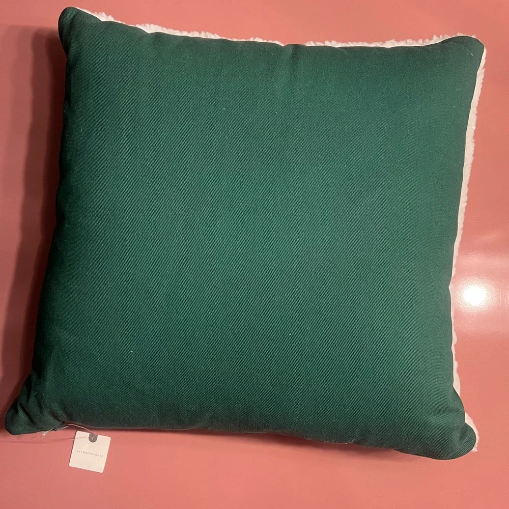 Anthropologie Festive Green and Cream Ski Club Pillow